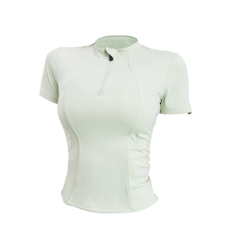 Dame Sporty funktionel T-shirt med fugtregulerende materiale og kort lynlåsåbning Stilla