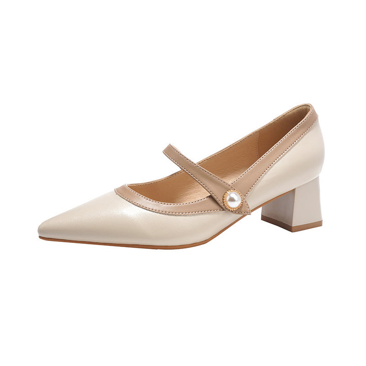 Damechic Pumps med spids tå og blokhæl med perledetalje Stilla