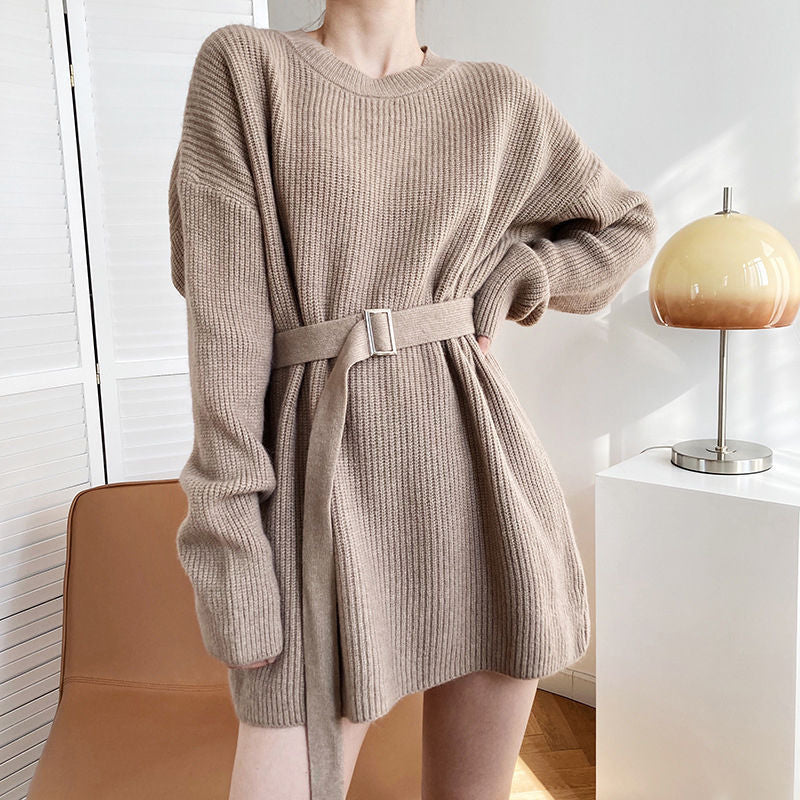 Damerne Fashionable Strik Sweater med Bælte Stilla