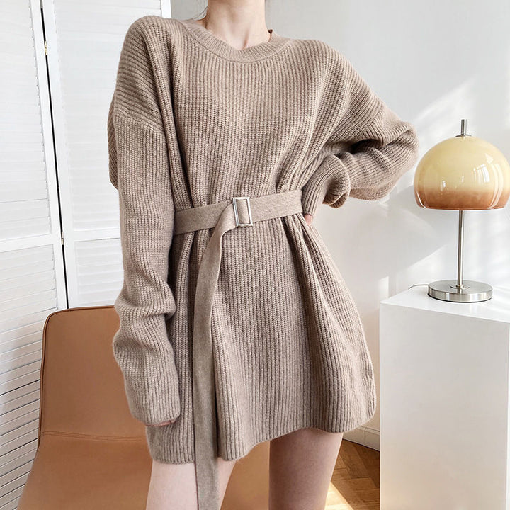 Damerne Fashionable Strik Sweater med Bælte Stilla