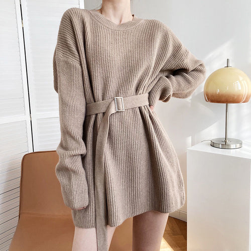 Damerne Fashionable Strik Sweater med Bælte Stilla