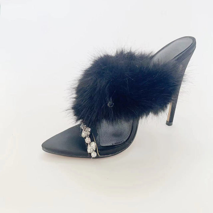 Femme High Fashion Pelsdetaljer Glidende Hæle Stilla