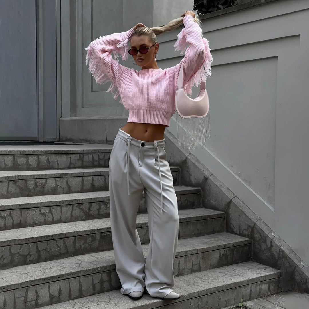 Kvinder Stilfuld Crop Sweater med Frynse Stilla