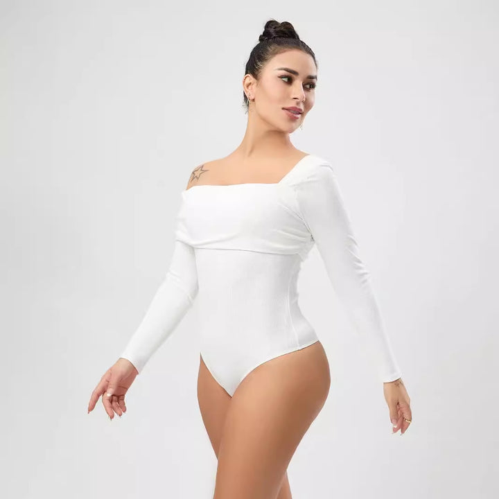 Damer Elegant Off-Shoulder Bodystocking med lange ærmer og rynkning Stilla