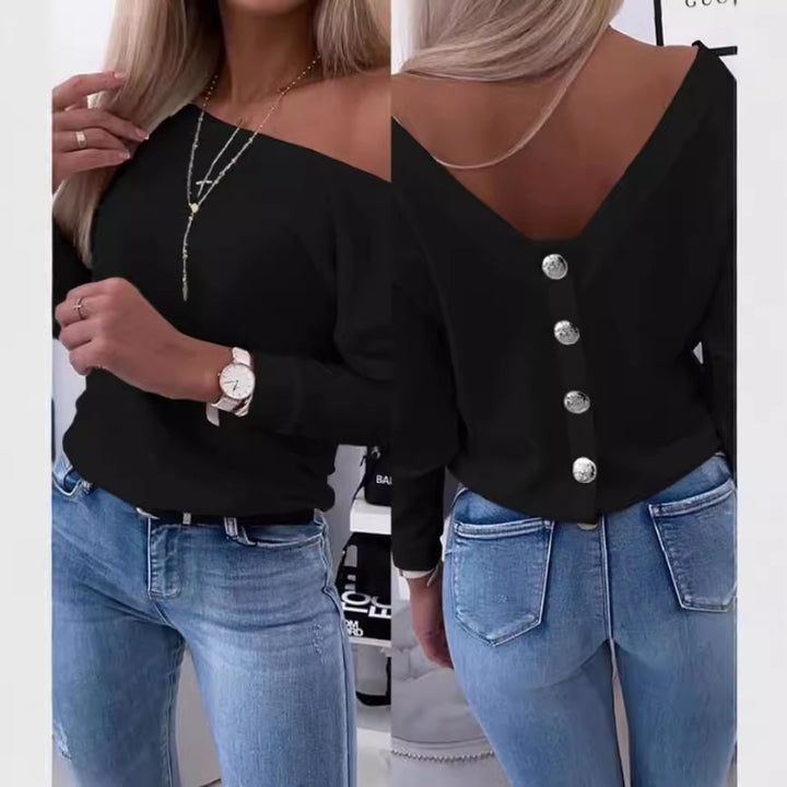 Dame Off-Shoulder Knap-besætning Langærmet Bluse Stilla