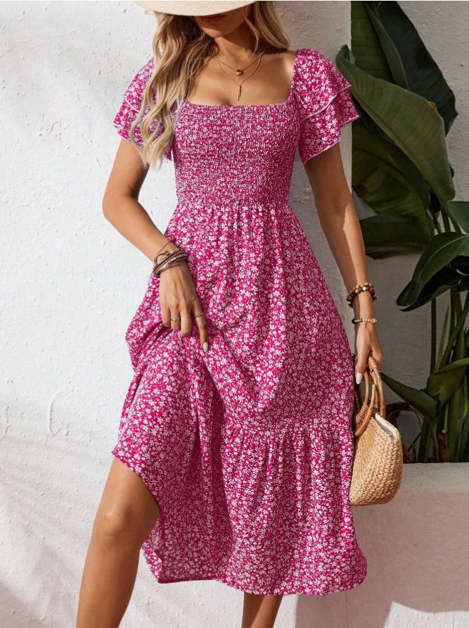 Dame Off-Shoulder Maxikjole med blomsterdesign og elastisk overdel Skovae