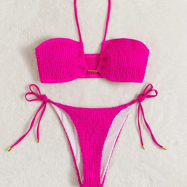 Dame Bandeau-Bikini med justerbare stropper og rynker Stilla