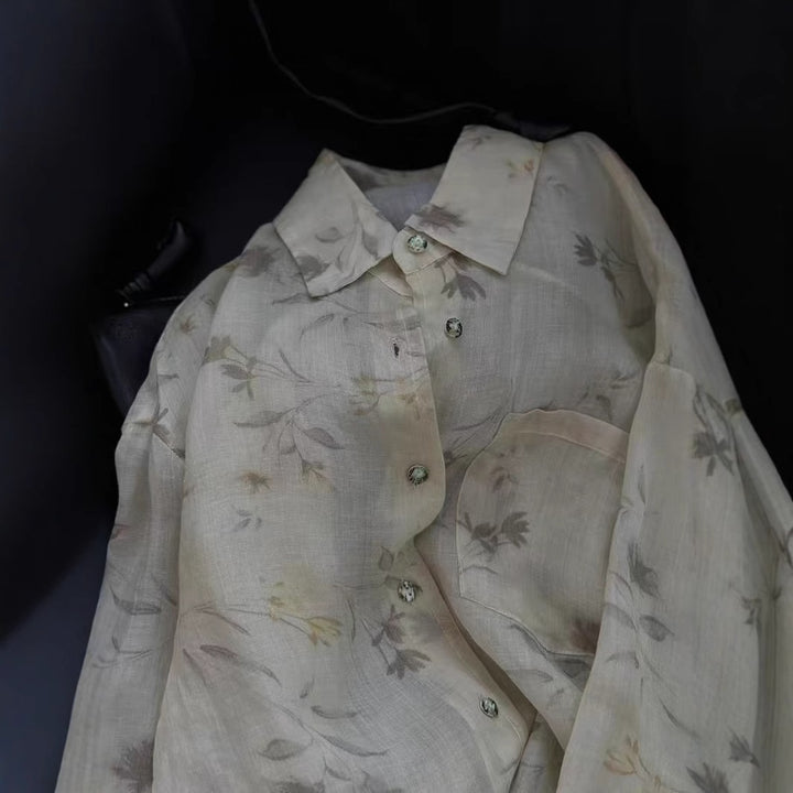 Femme Floral Trykt Gennemsigtig Button-Up Bluse Stilla