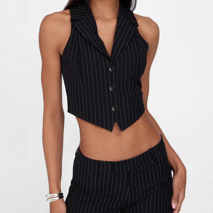 Dame Bustier-top med fine striber og elegante knapdetaljer Skovae