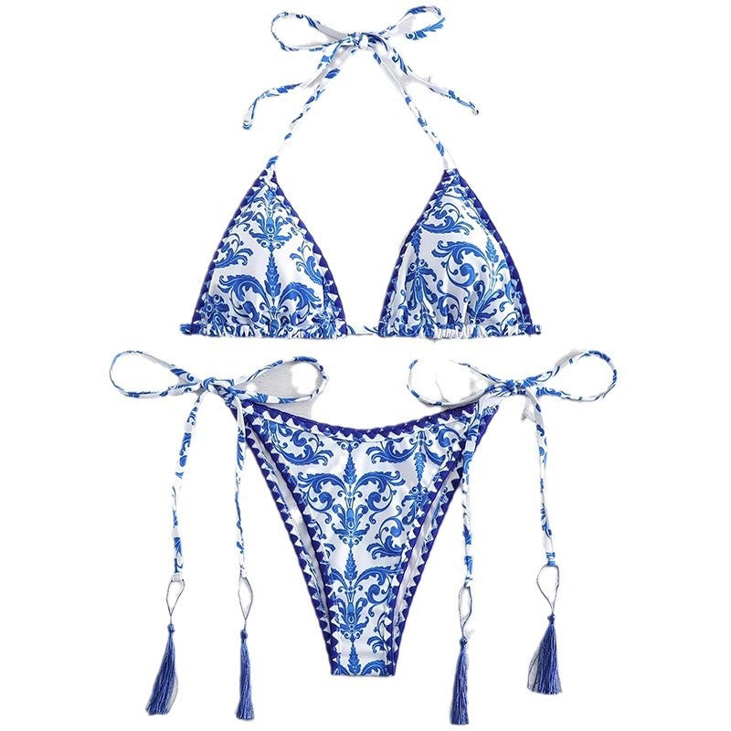 Dame Triangle Tie-Front Bikini Sæt Stilla