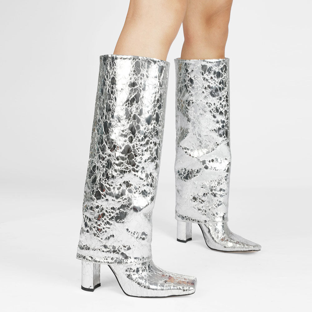 Femme Metaliske Over-knæ Stiletto Støvler Stilla
