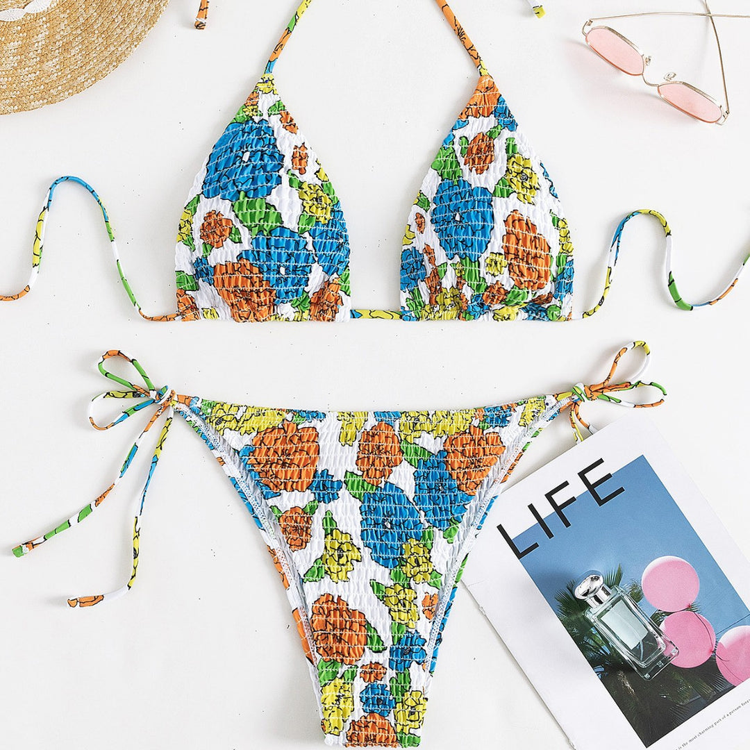 Dame trekant bikini med farverigt struktur design og justerbare stropper Skovae