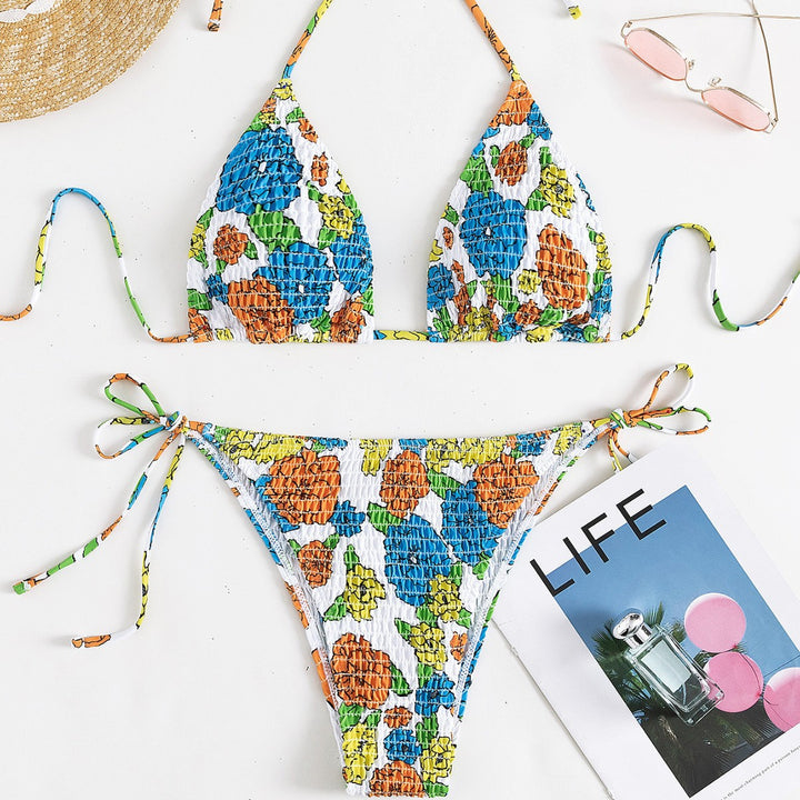 Dame trekant bikini med farverigt struktur design og justerbare stropper Skovae