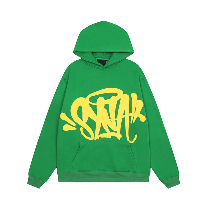 Damens hoodie med kreativ graffiti design og praktiske kengurulommer Skovae
