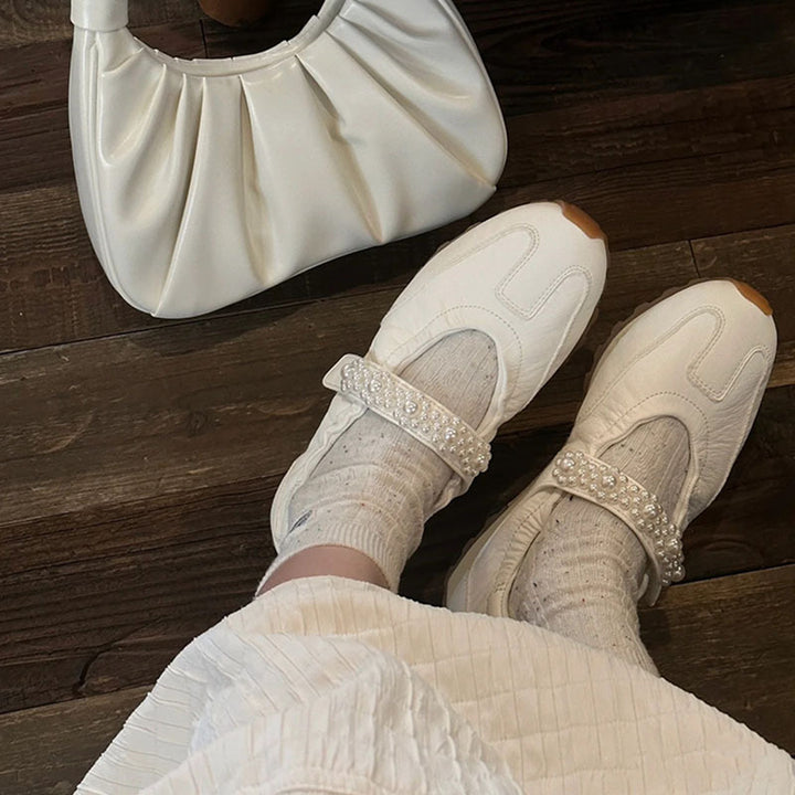 Dame Mode Læder Slippers med Perle detaljer Stilla