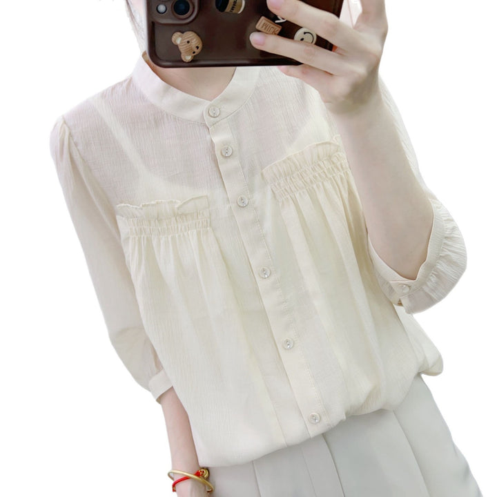 Damebluse med elegante blonder detaljer og praktiske lommer Stilla