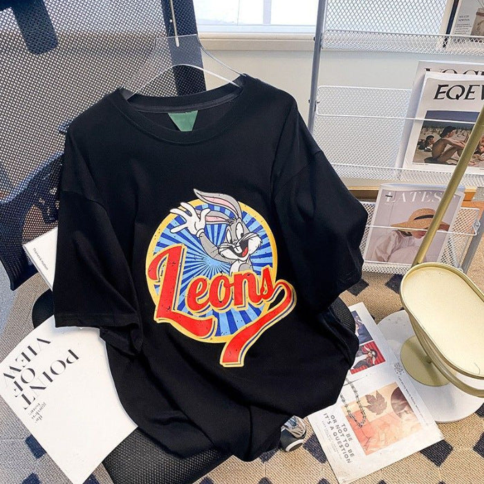 Dame T-shirt med kreativt cartoon-print og afslappet pasform Stilla
