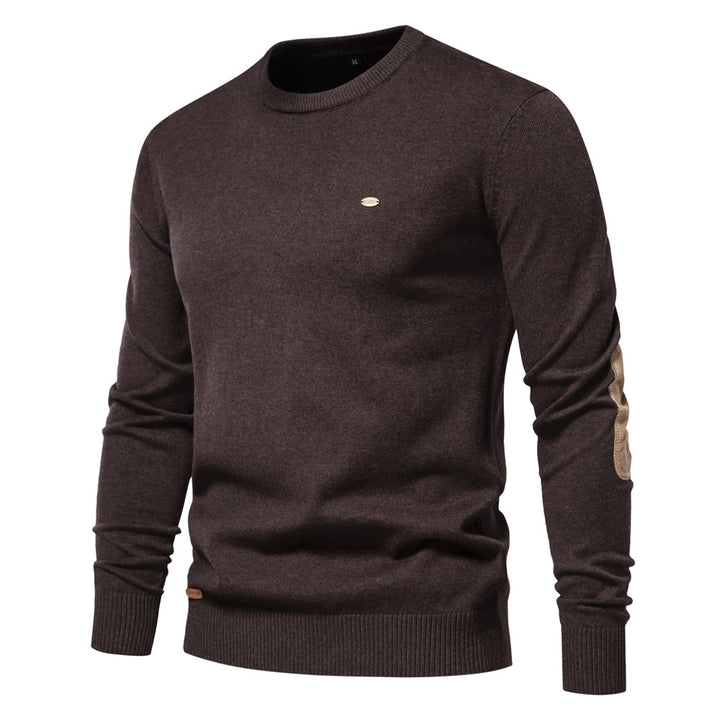 Herrer Rundhals Pullover lavet af fin bomuld med elegante albuepatches Stilla
