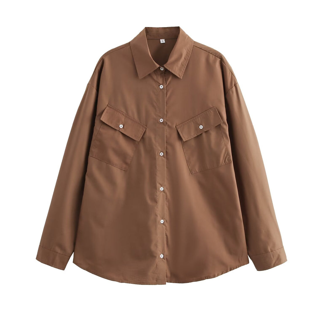 Femme Utility Button-Up Skjorte med Lomme Detaljer Stilla