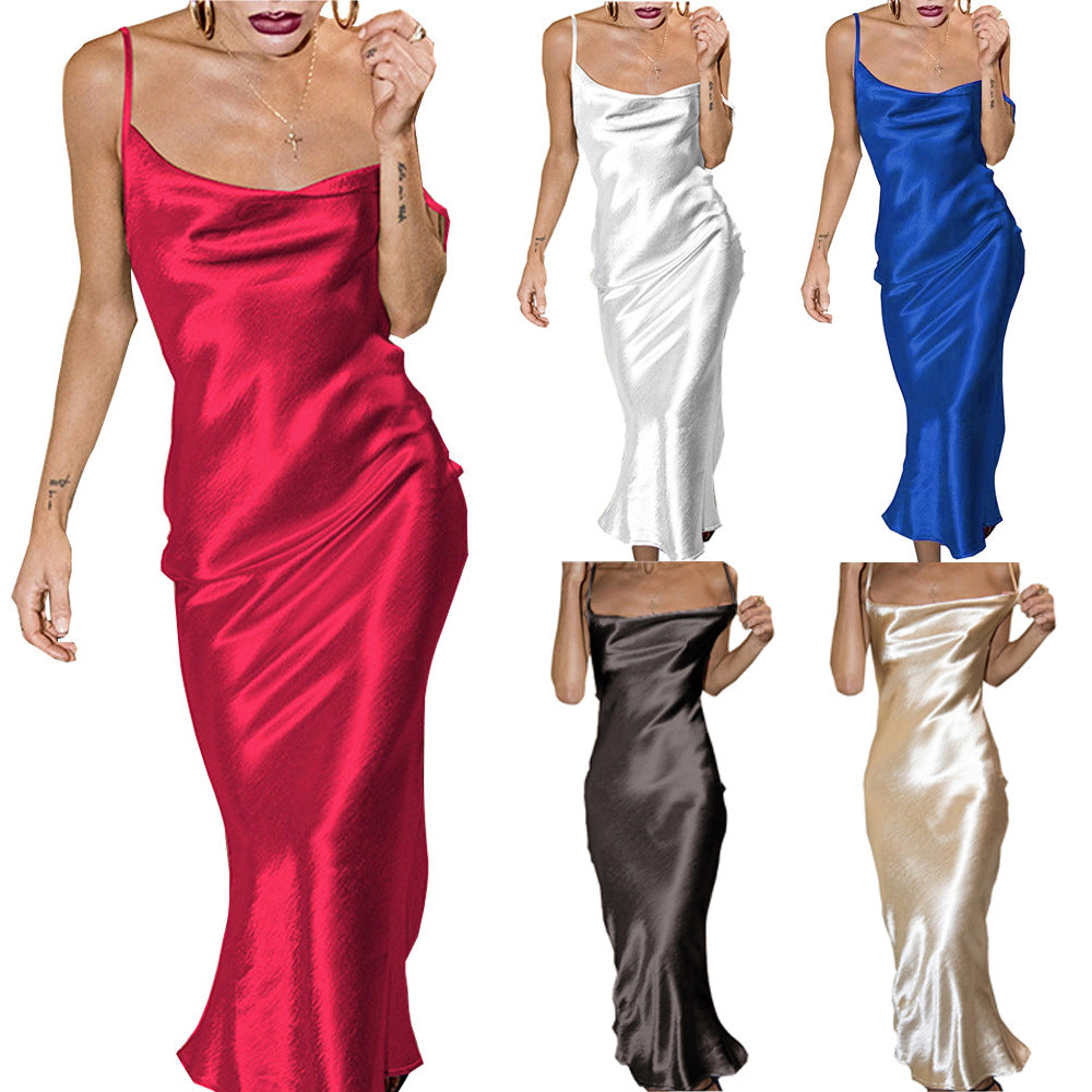 Dame Satin Slip Kjole Stilla