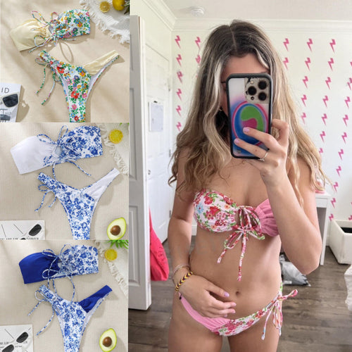 Dame Bandeau-Bikini Sæt med blomsterdesign Skovae