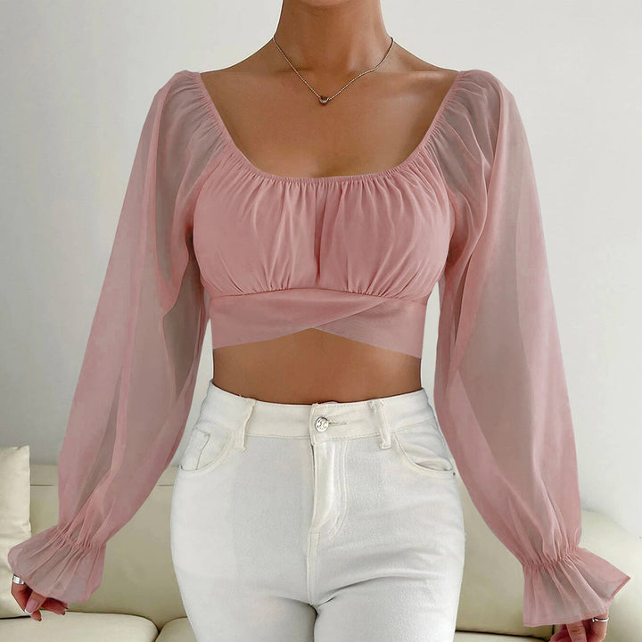 Damer cropped bluse med puffærmer og raffineret snit Skovae