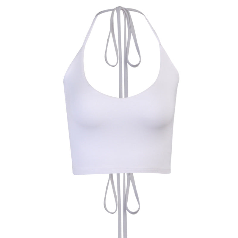 Dame Crop-Top med dyb V-udskæring og smalle stropper Skovae