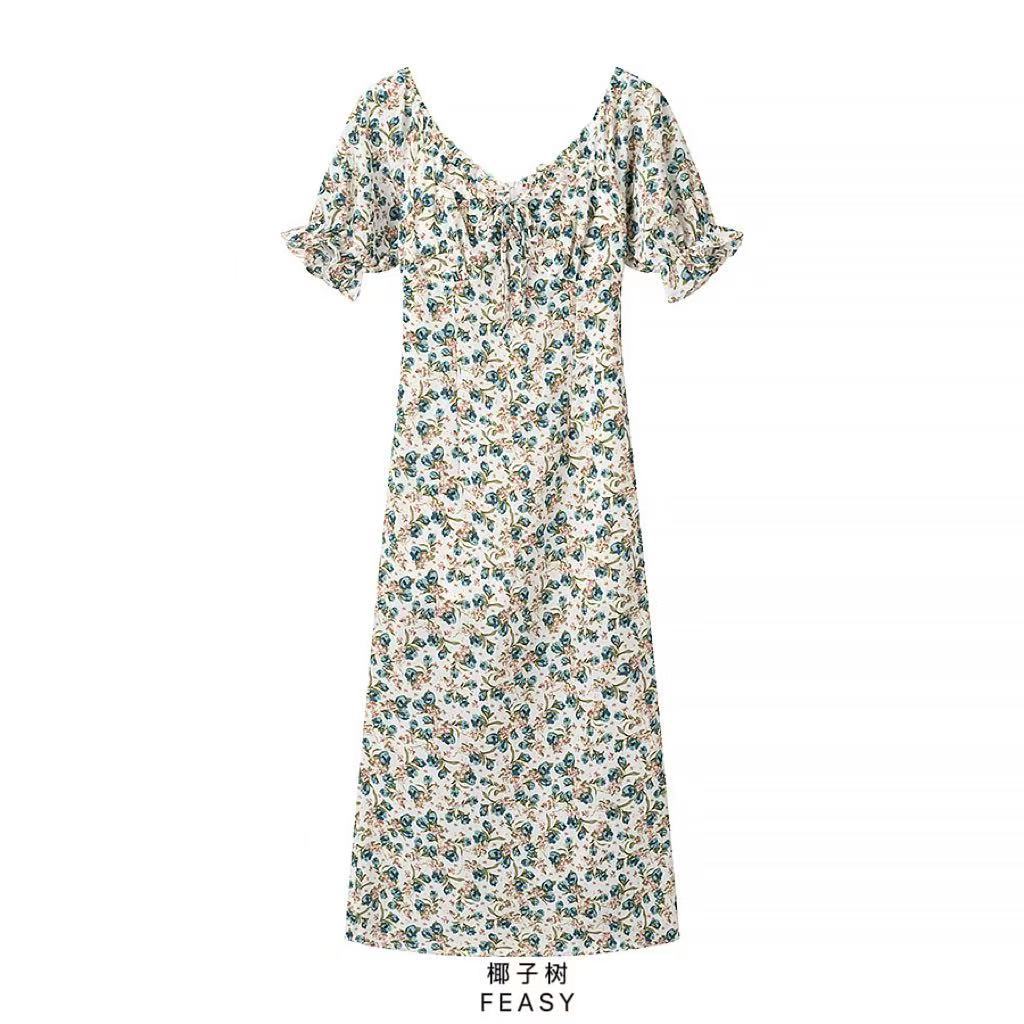Dame Floral Print Maxi Kjole med Rüschenærmer Stilla