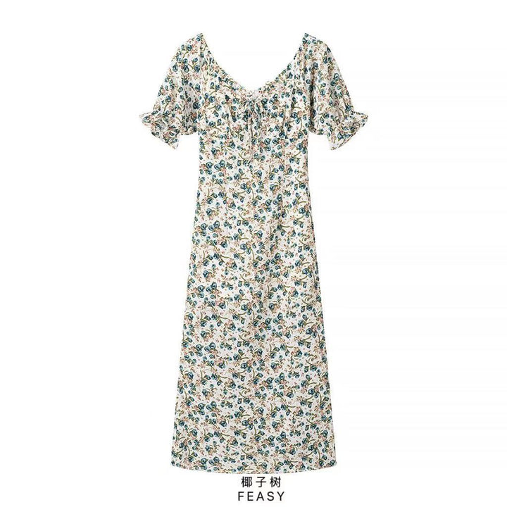 Dame Floral Print Maxi Kjole med Rüschenærmer Stilla