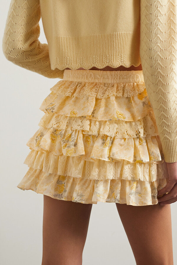 Dame Rynkefarvet Blomster Mini Skirt Stilla