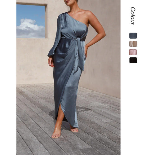 Ladies wrap dress with asymmetric design and elegant waist belt Skovae