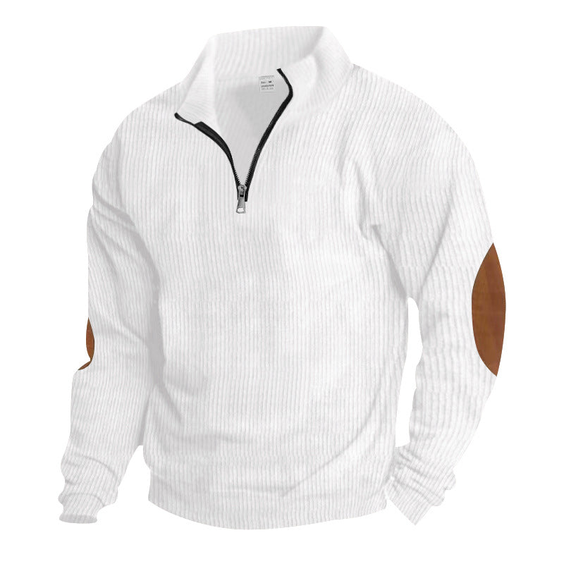 Herre fleece-pullover med halv lynlås og elegante læderdetaljer Stilla