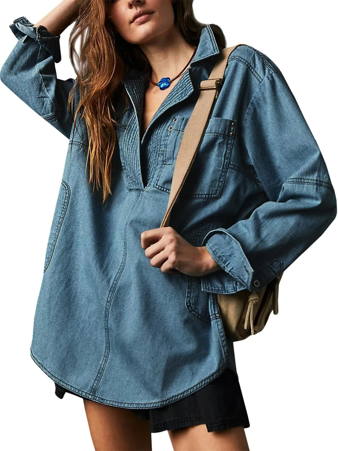 Dame afslappet overshirt lavet af højkvalitets denim med struktureret design Stilla