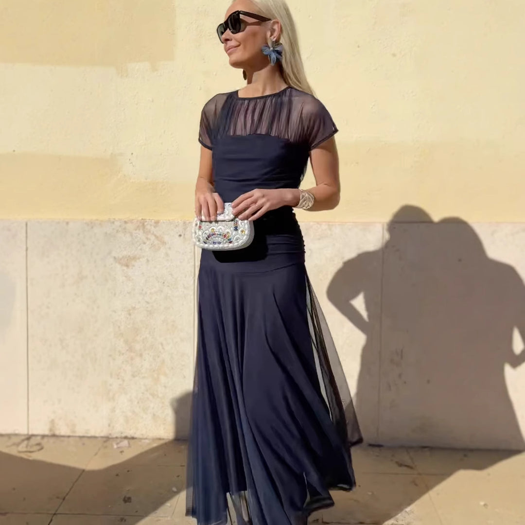 Damer elegant aften kjole med transparent taljeparti og flydende nederdel Stilla
