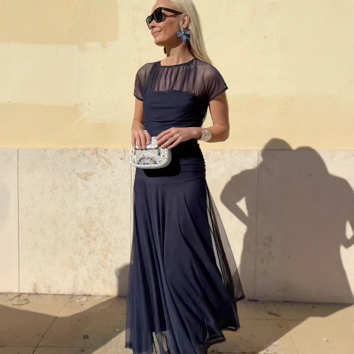 Damer elegant aften kjole med transparent taljeparti og flydende nederdel Stilla
