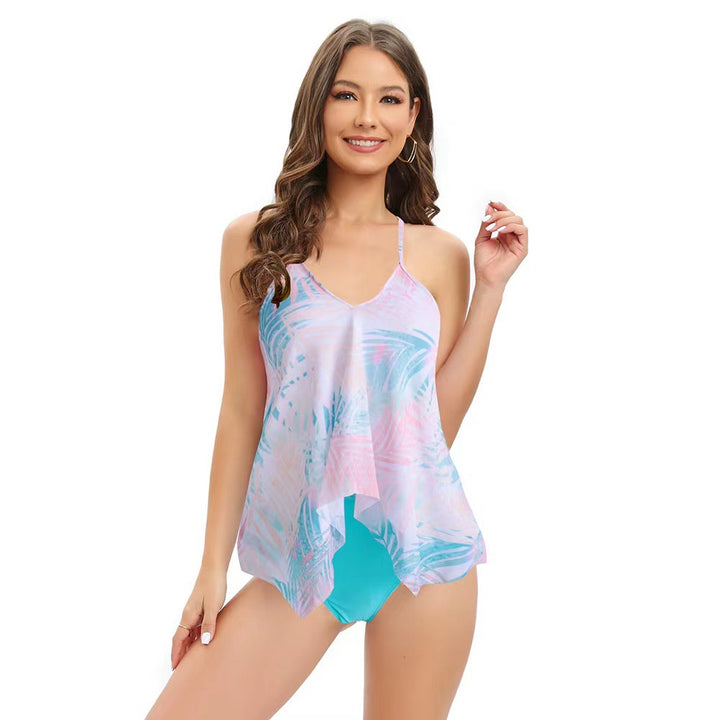 Dame Tankini-sæt med floral overkjole og justerbare stropper Skovae
