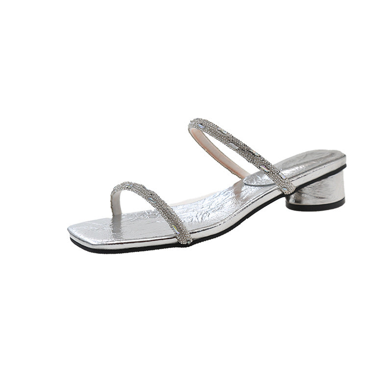 Femme Elegante Strappy Slide Sandaler med Rhinestone Accenter Stilla