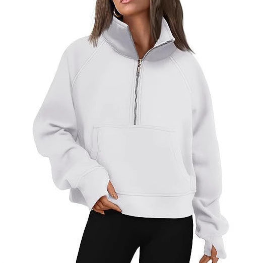 Dame Sporty Sweatpullover med halvdelskning og kængurulomme Stilla