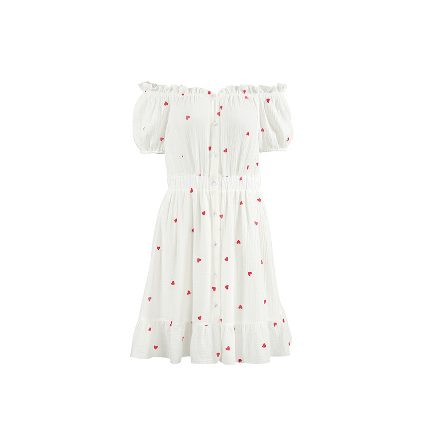 Dame Off-Shoulder Kjole med Punktmønster og Flæser Stilla