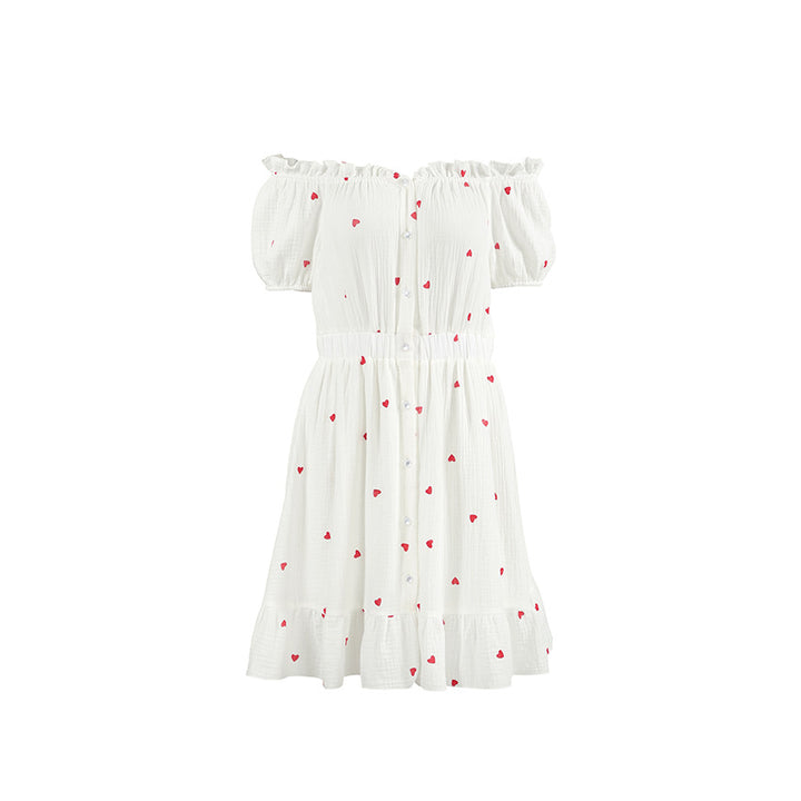 Dame Off-Shoulder Kjole med Punktmønster og Flæser Stilla