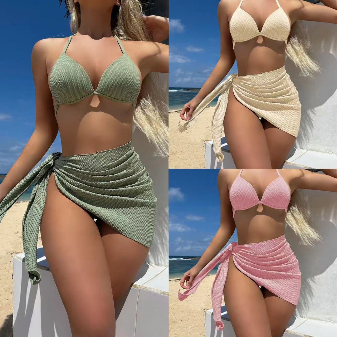 Dame bikini-sæt med struktureret materialetekstur og elegant indpakningsrørs-option Stilla