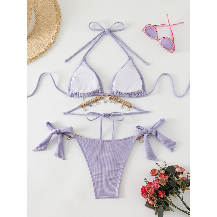 Dame Triangel-Bikini med moderigtige smykkedetaljer og bindebånd Skovae