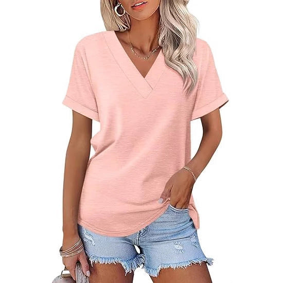 Dame afslappet V-hals T-shirt med løst snit Stilla