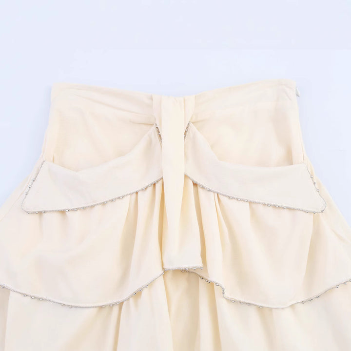 Femme Lagdelt Fyldte Flæse Skirt med Dekorative Lommer Stilla