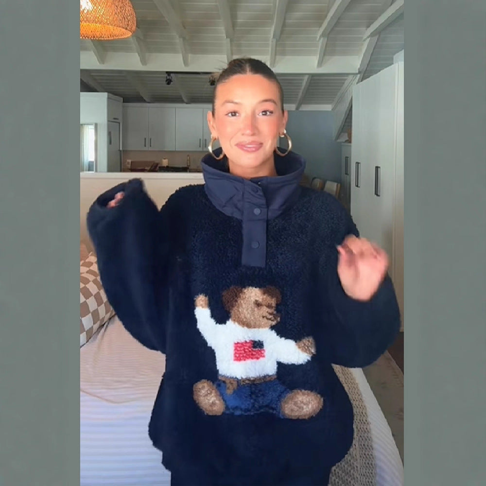Dame Fluffy Sweater med Unikt Dyremotiv Stilla