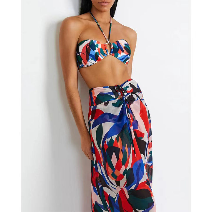 Dame To-delt Bikini- og Maxiskørt-sæt med elegant Blomsterdesign Stilla