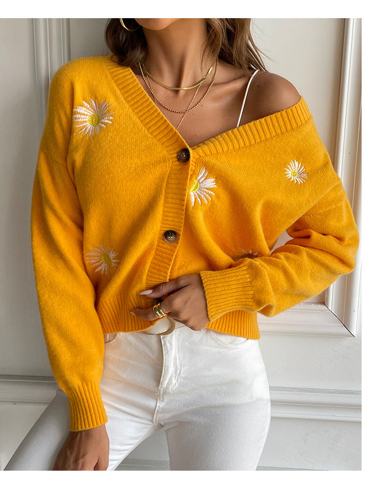 Dame Casual Strikjakke med florale Broderimotiver Stilla
