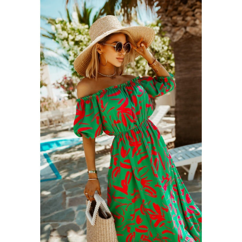 Dame Off-Shoulder Maxi-kjole med livligt blomster mønster Stilla