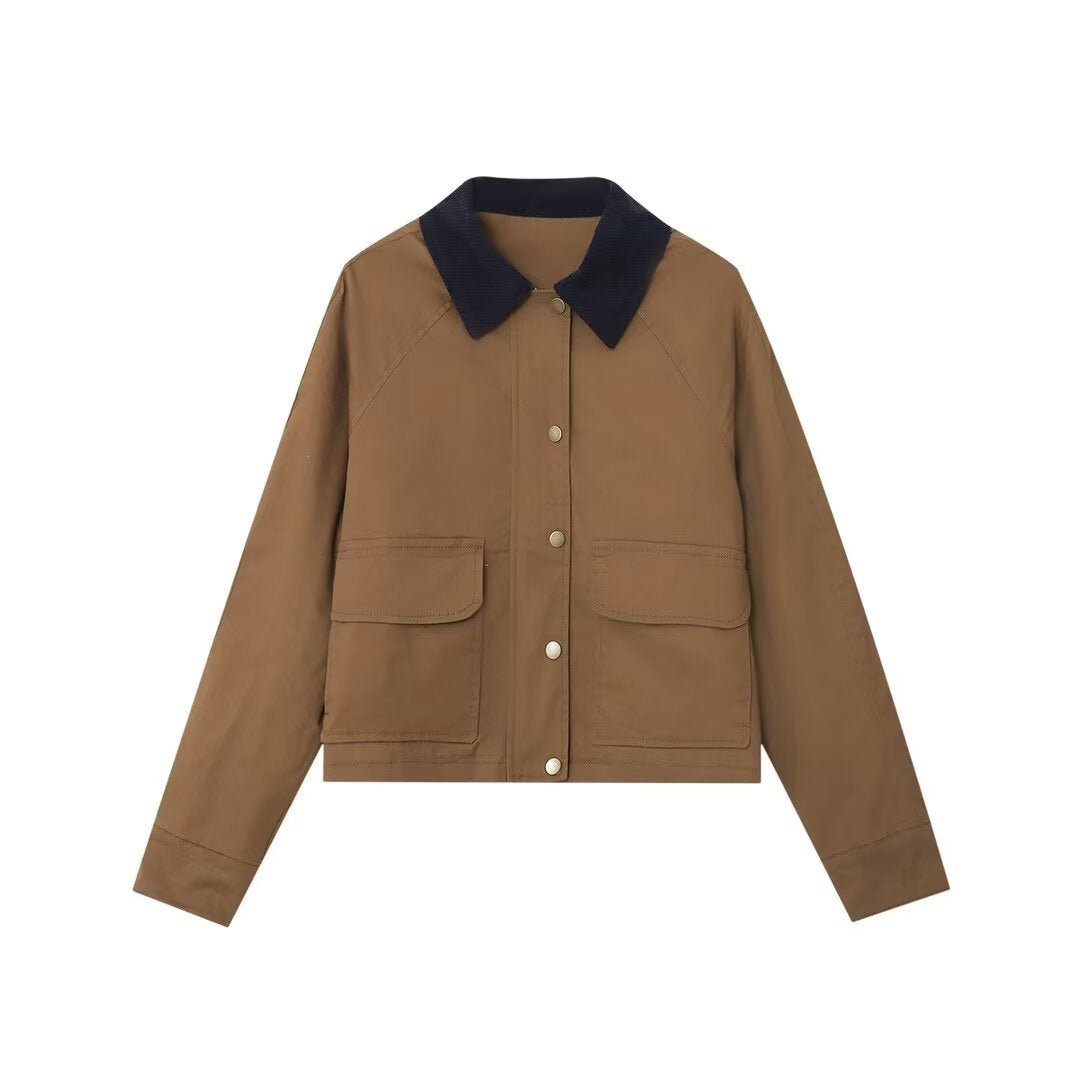Dame Casual Utility Jakke med Corduroy-krave Stilla
