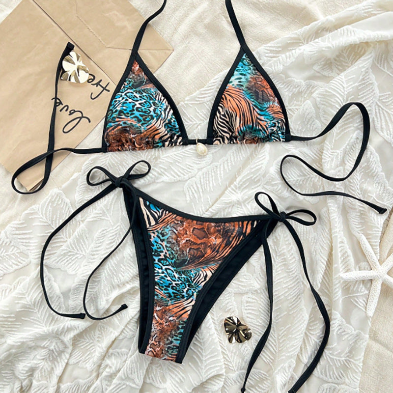 Dame trekant bikini med trendy dyreprint og justerbare stropper Skovae